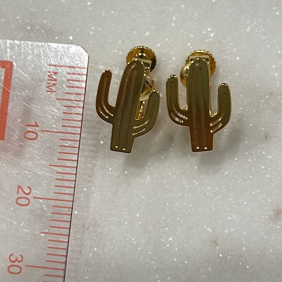 Gold Cactus Clip-On Earrings (Gold Metal) - Picture 4 of 4